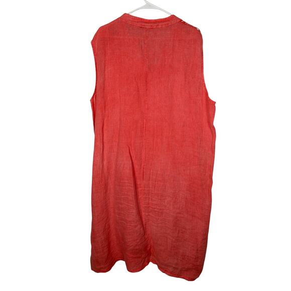 Nordstrom 1X Alessia Pacini 100% Italian Linen Dress Sleeveless Lace Coral Pink - Picture 3 of 7